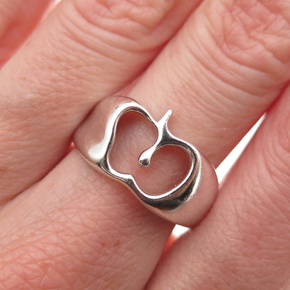 925 Sterling Silver Vintage Carved Apple Ring Size 8.25