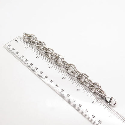 925 Sterling Silver Vintage Twisted Double Rolo Link Bracelet 6.25"