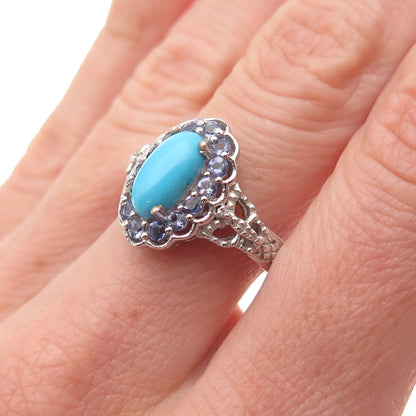 Chuck Clemency 925 Sterling Silver Real Turquoise & Tanzanite Ring Size 8.25
