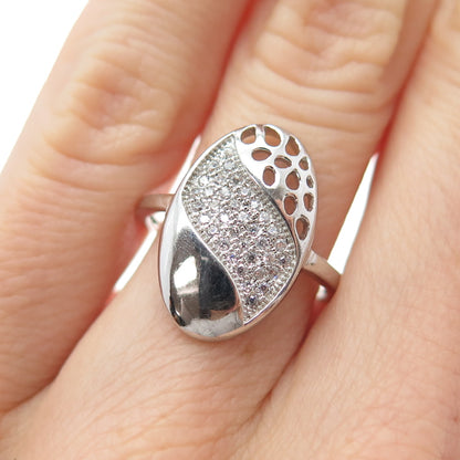 925 Sterling Silver Round-Cut C Z Modernist Ring Size 6.25