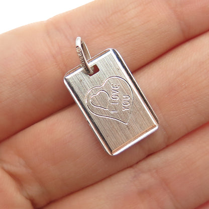 925 Sterling Silver Vintage Italy Engraved I Love You Tag Charm Pendant