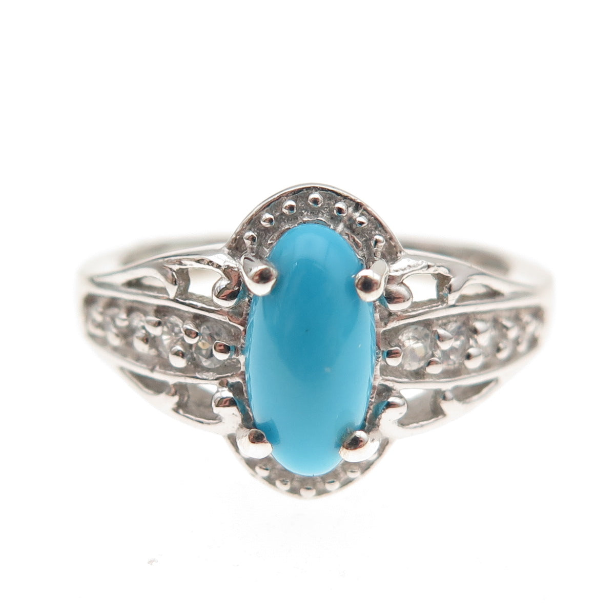 Chuck Clemency 925 Sterling Silver Real Turquoise & White Topaz Ring Size 8