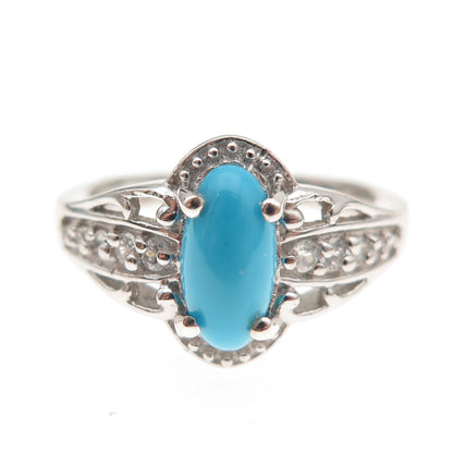 Chuck Clemency 925 Sterling Silver Real Turquoise & White Topaz Ring Size 8