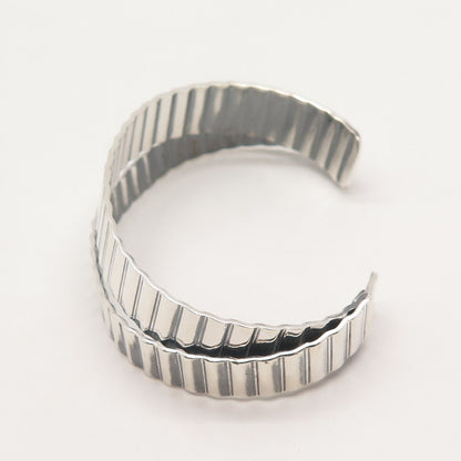 925 Sterling Silver Vintage Ribbed Adjustable Cuff Bracelet 6.25"