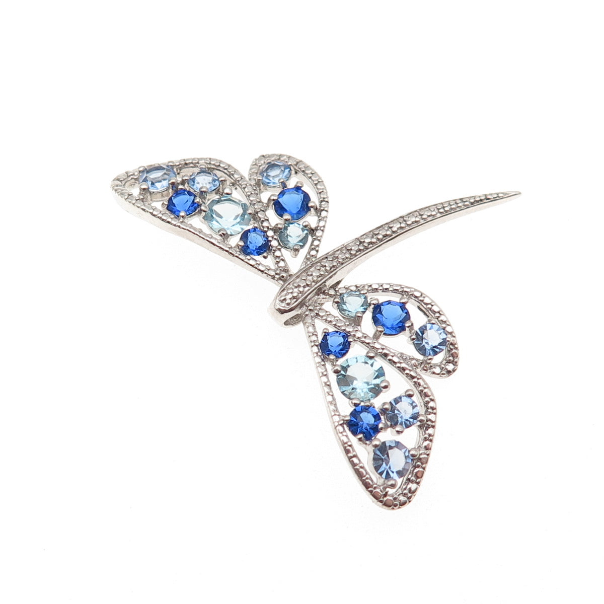 Sai 925 Sterling Silver Round-Cut Blue & White C Z Dragonfly Slide Charm Pendant