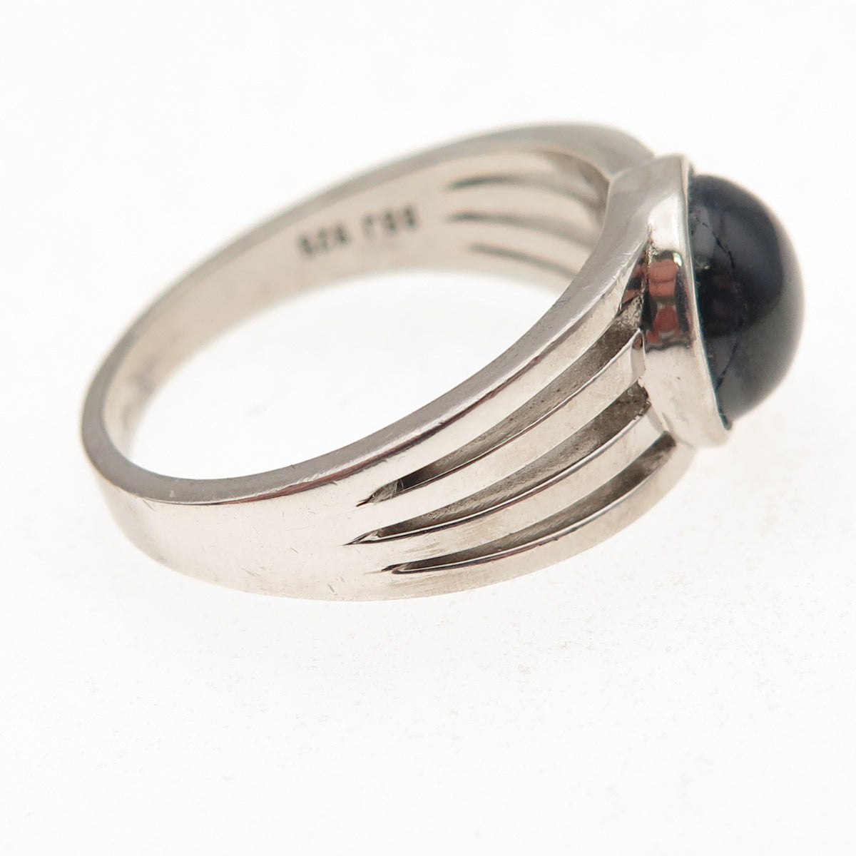 925 Sterling Silver Real Cabochon Sapphire Modernist 4-Row Ring Size 10