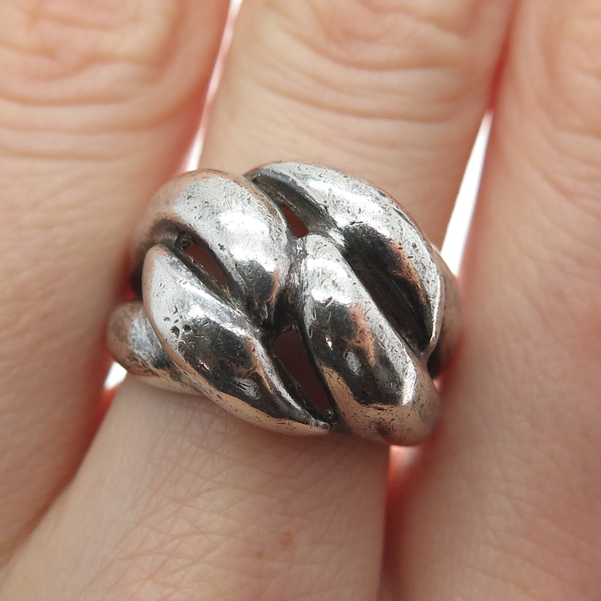 925 Sterling Silver Vintage Modernist Oxidized Ring Size 7