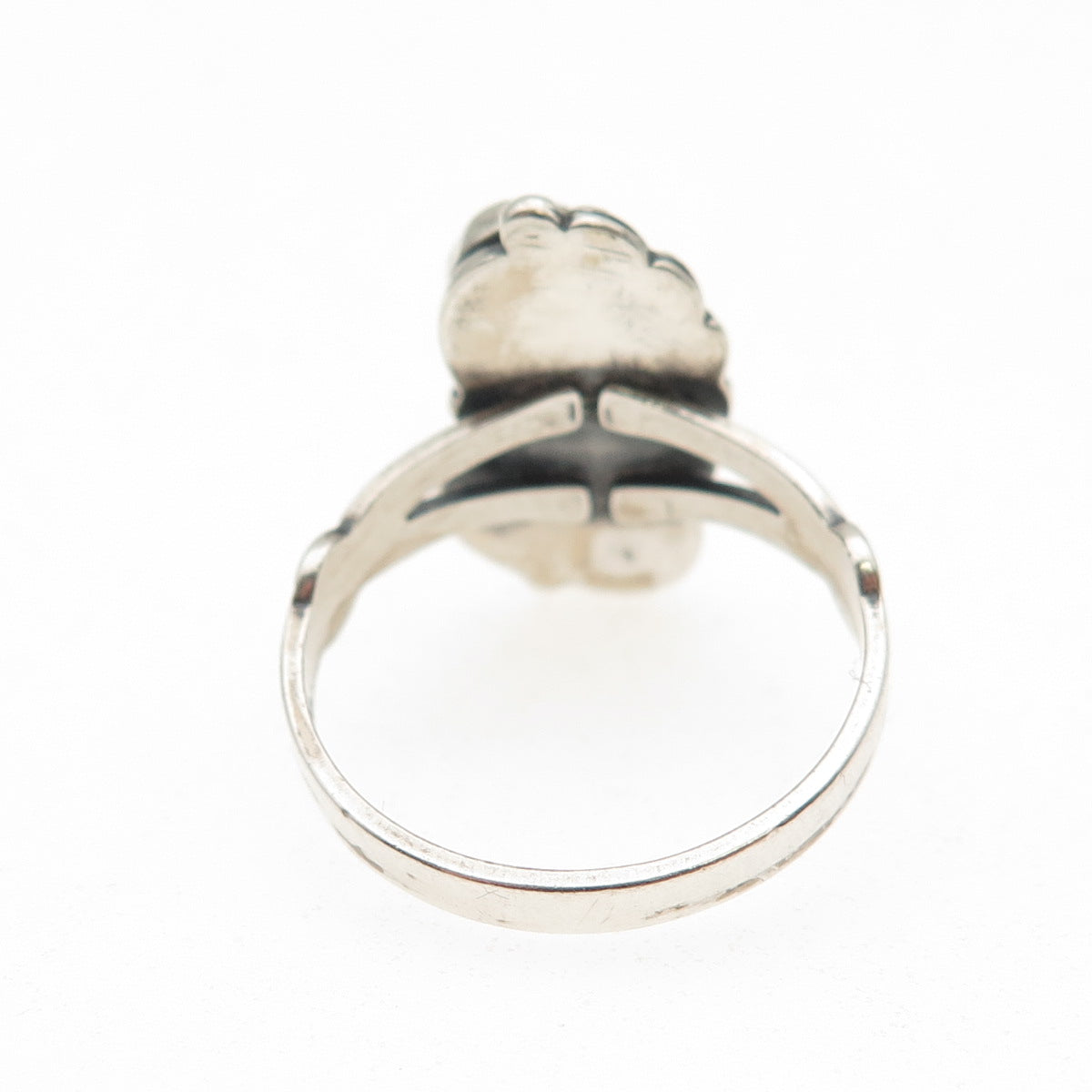 WHEELER MFG Old Pawn 925 Sterling Silver Vintage MOP Feather Tribal Ring Size 7