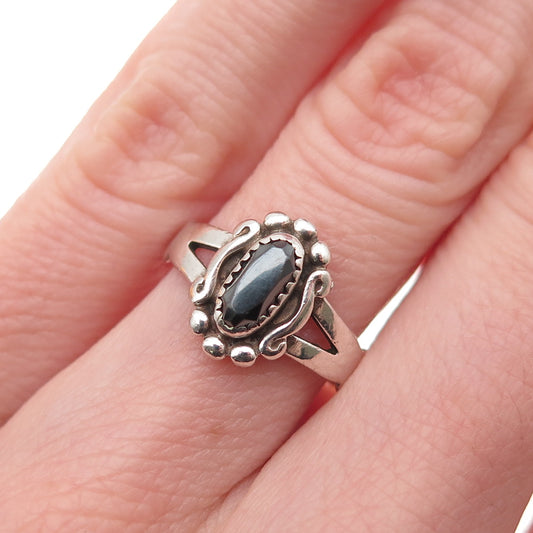 Wheeler Mfg Old Pawn 925 Sterling Silver Vintage Hematite Floral Ring Size 5.75