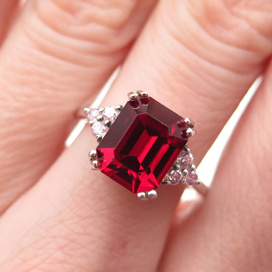 Chuck Clemency 925 Sterling Silver Real Red Garnet & C Z Bohemian Ring Size 7