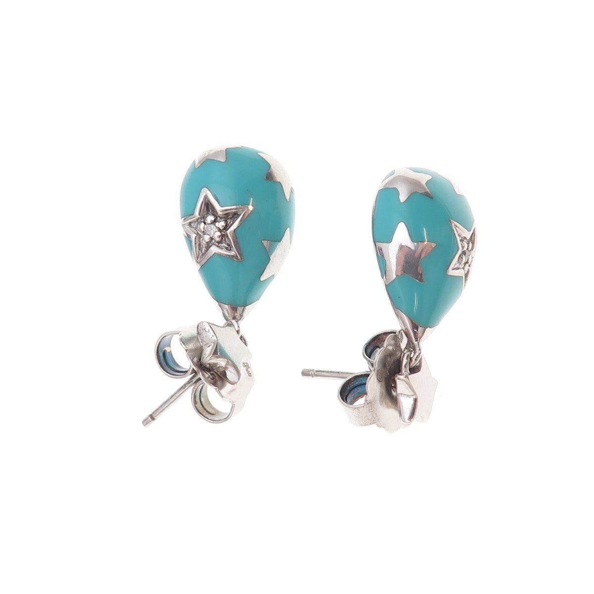 Angelique de Paris 925 Sterling Silver Enamel & C Z Star Dangle Earrings