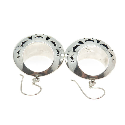 925 Sterling Silver Vintage Modernist Shadow Box Crescent Dangle Earrings