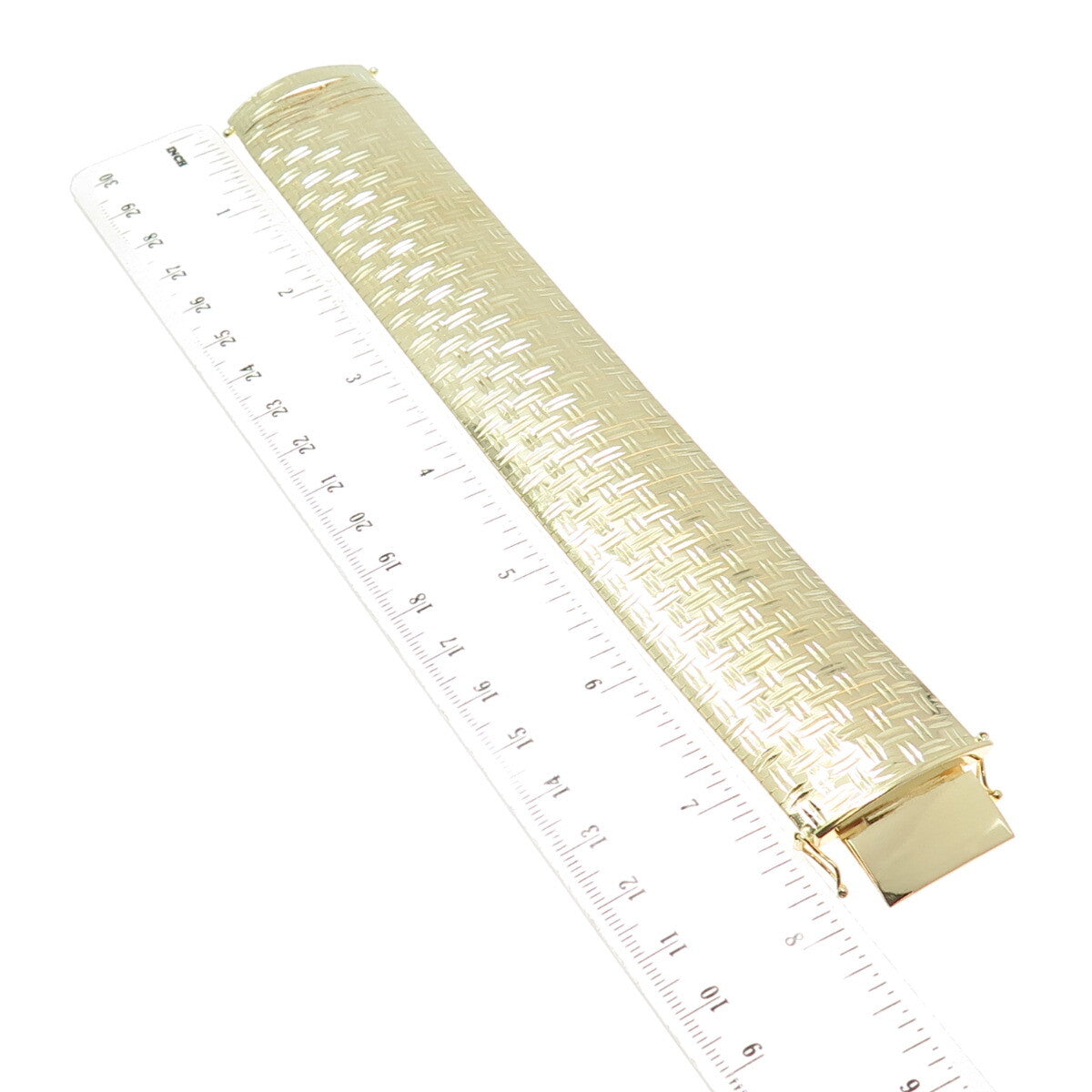 LIRM 925 Sterling Silver Gold Plated Italy Diamond-Cut Bamboo Bar Bracelet 7.5"