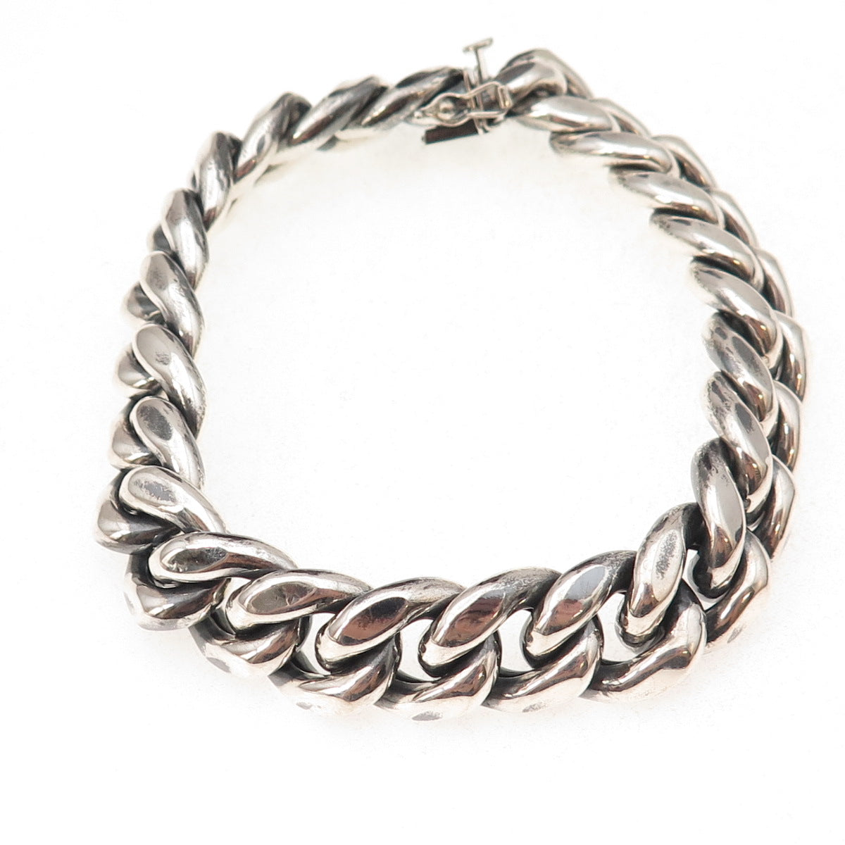 925 Sterling Silver Vintage Heavy 60.9g Cuban Link Hollow Oxidized Bracelet 8.5"