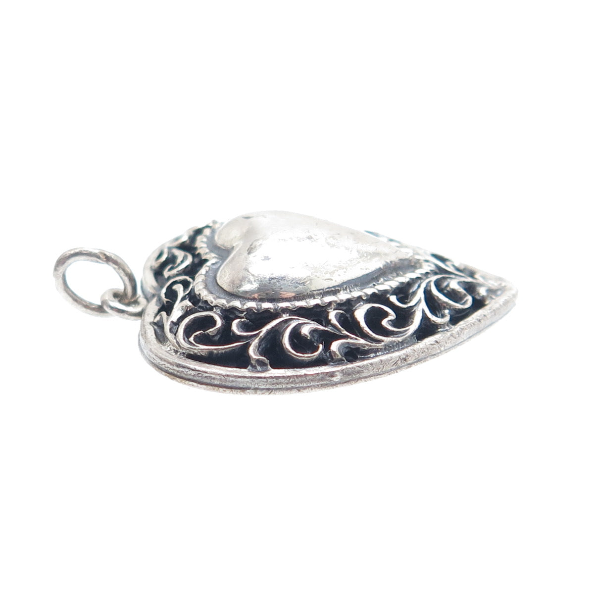DANECRAFT 925 Sterling Silver Antique Art Deco Ornate Heart Oxidized Pendant