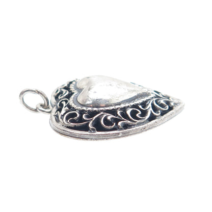 DANECRAFT 925 Sterling Silver Antique Art Deco Ornate Heart Oxidized Pendant