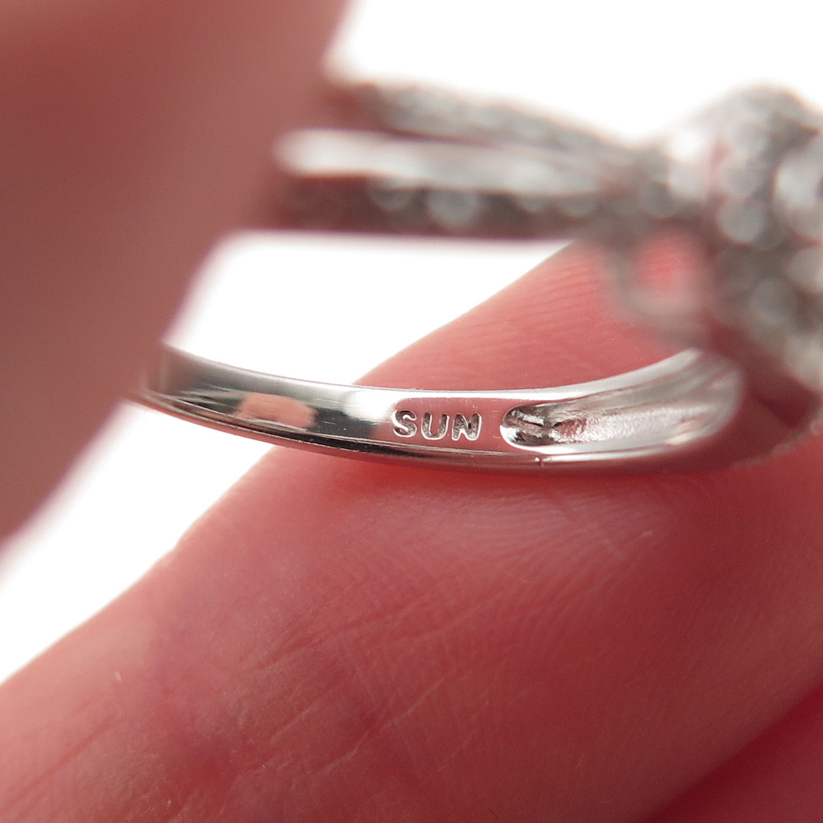 Sun 925 Sterling Silver Real Round-Cut Diamond Engagement Ring Size 7