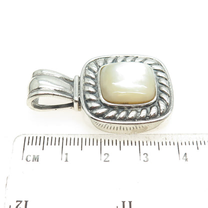 925 Sterling Silver Vintage Real Mother-of-Pearl Twisted Pendant