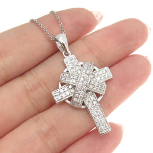 925 Sterling Silver Italy Round-Cut C Z Sparkle Cross Cable Chain Necklace 16"