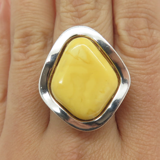 VALERIO V8 925 Sterling Silver Vintage Poland Scottish Amber Ring Size 9.25