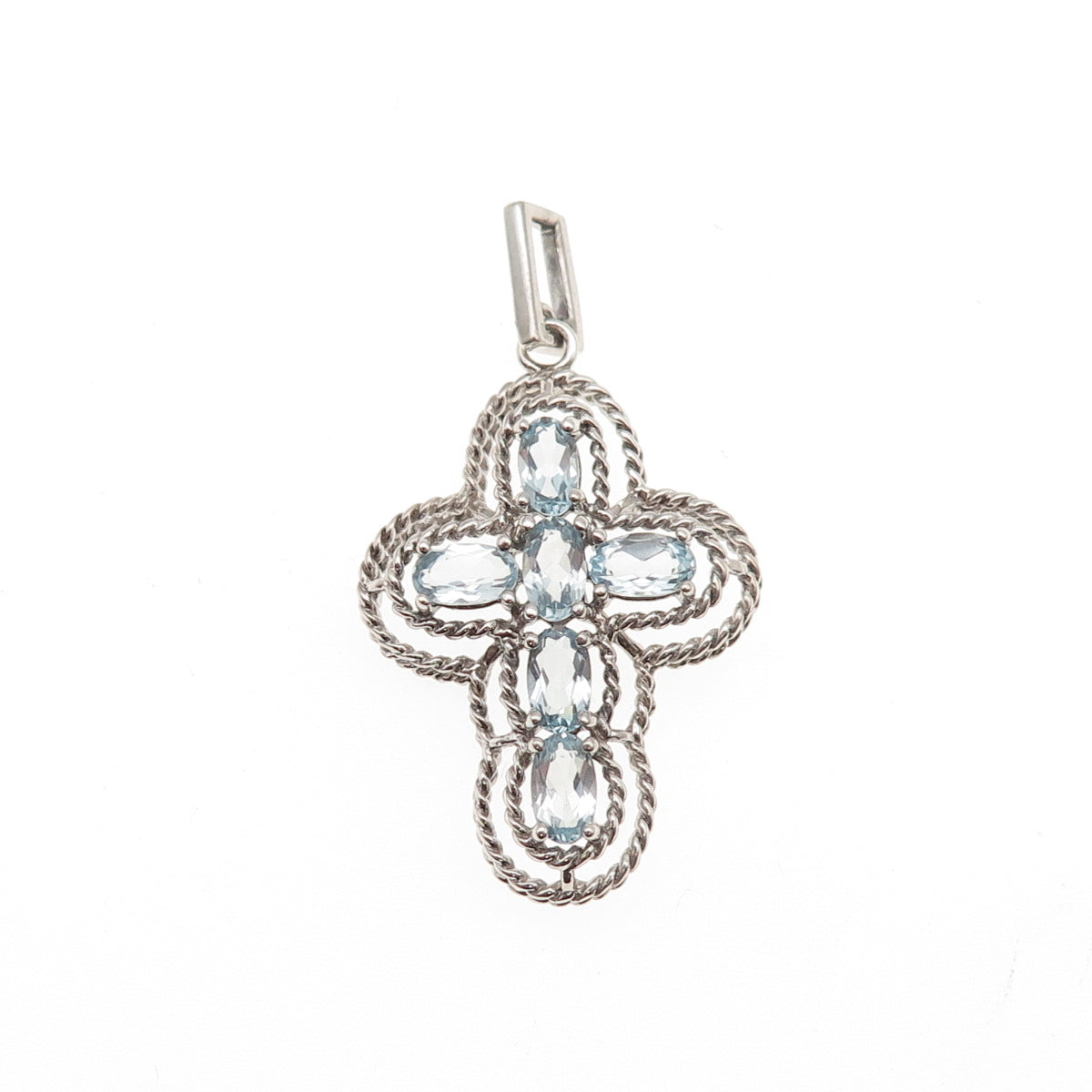 Ross Simons 925 Sterling Silver Real Oval-Cut Blue Topaz Cross Charm Pendant