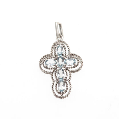 Ross Simons 925 Sterling Silver Real Oval-Cut Blue Topaz Cross Charm Pendant