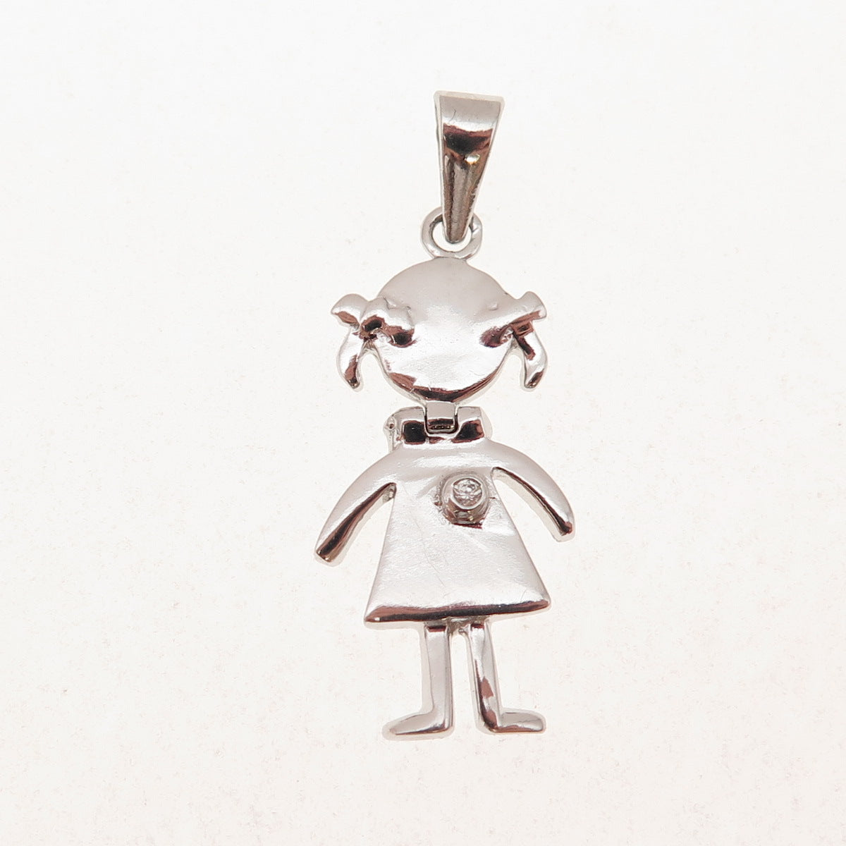 925 Sterling Silver Round-Cut C Z Girl Articulated Charm Pendant