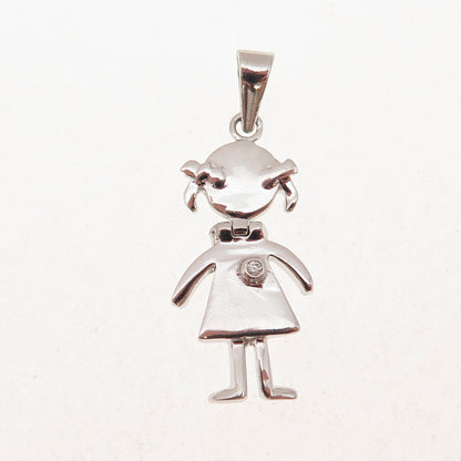 925 Sterling Silver Round-Cut C Z Girl Articulated Charm Pendant