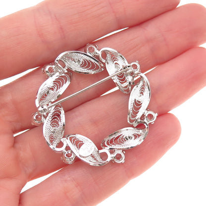 Am Lee 925 Sterling Silver Vintage Rhinestone Filigree Floral Pin Brooch