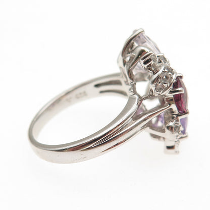 925 Sterling Silver Real Amethyst Tourmaline & White Topaz Ring Size 7