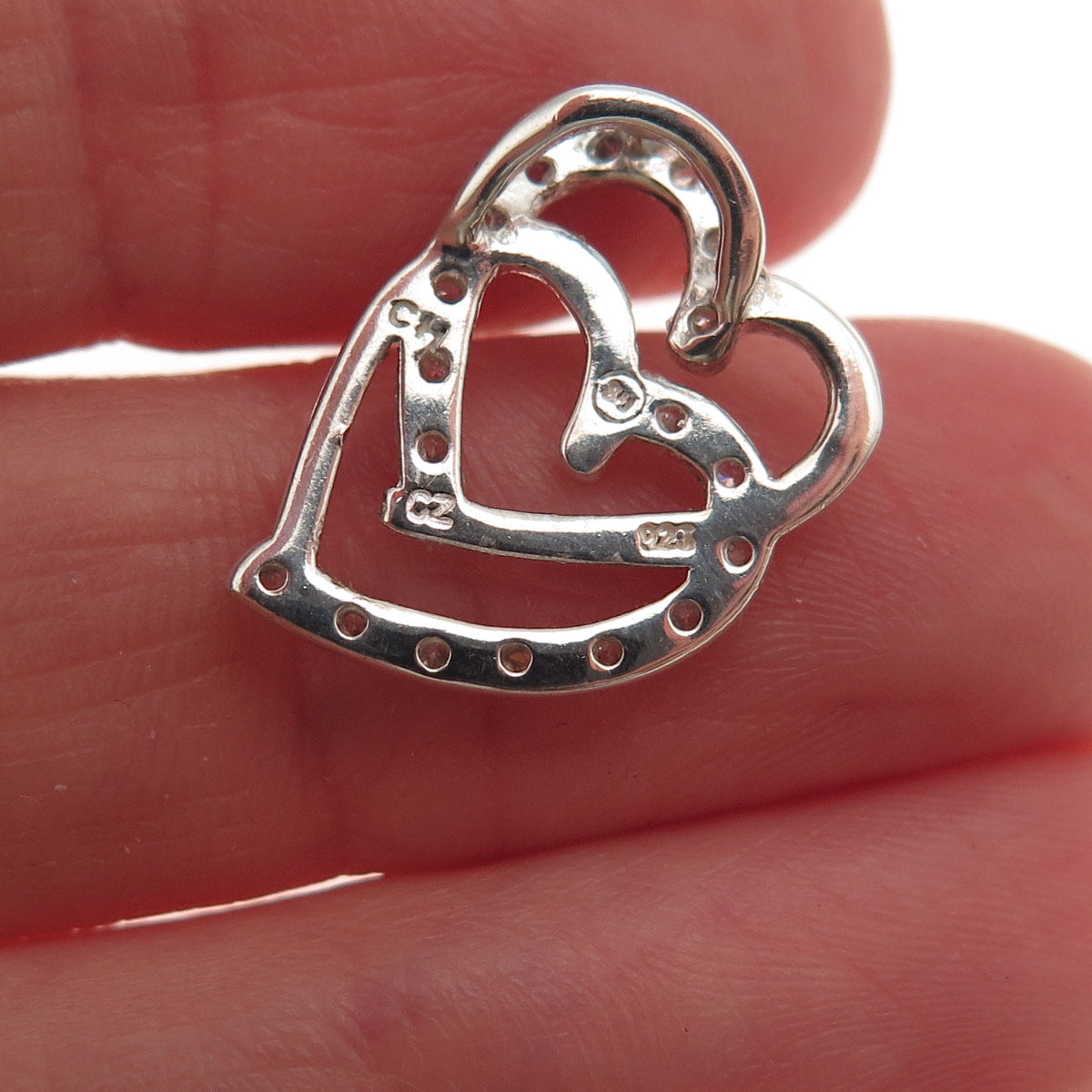 925 Sterling Silver Round-Cut C Z Heart Mini Slide Charm Pendant