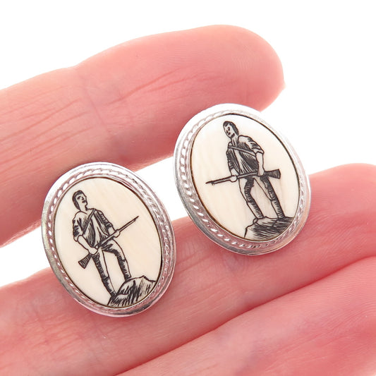 WRE W.E. Richards 925 Sterling Silver Vintage Minutemen Screw Back Earrings