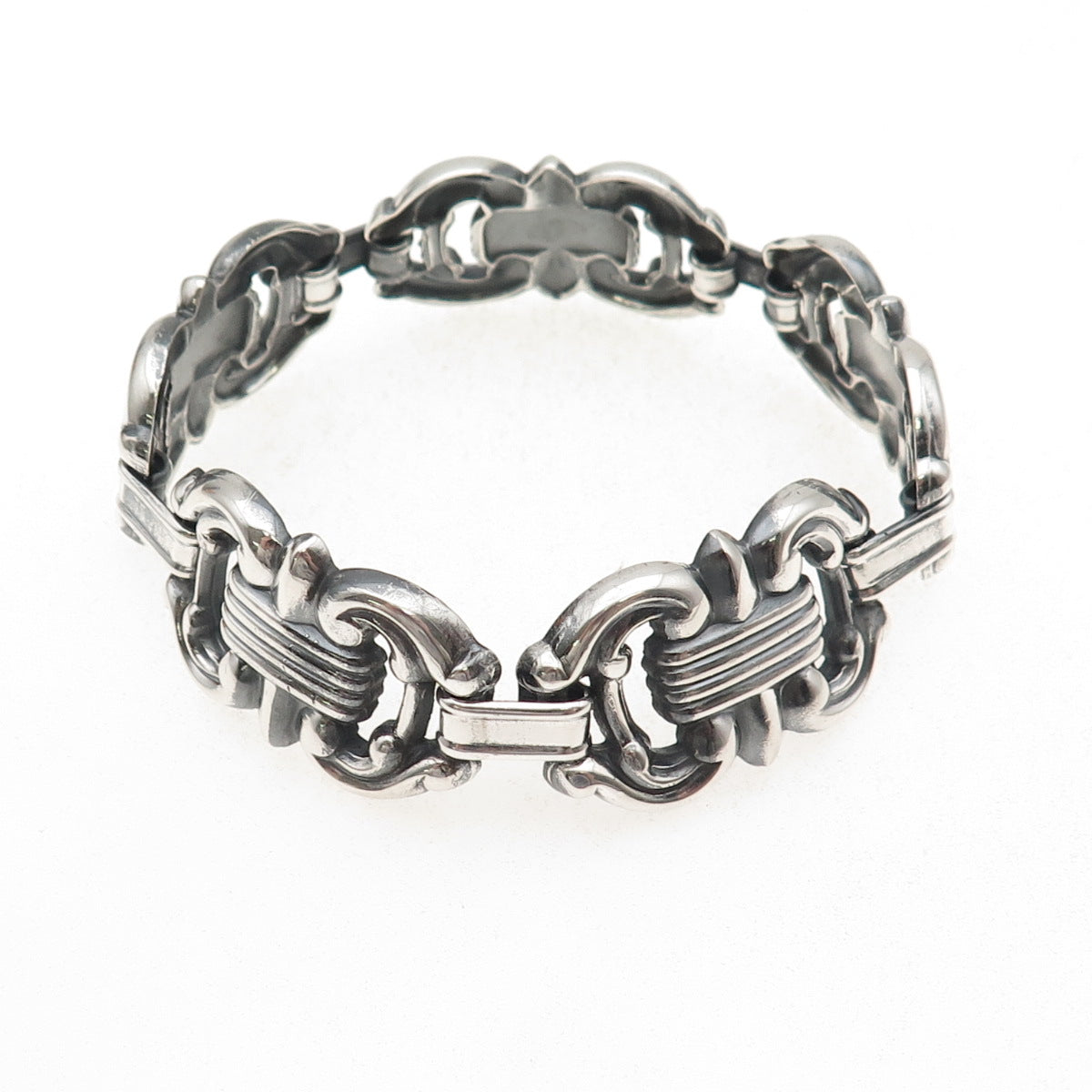 925 Sterling Silver Antique Art Deco Fleur de Lis Oxidized Bracelet 7.25"