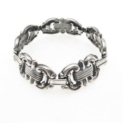 925 Sterling Silver Antique Art Deco Fleur de Lis Oxidized Bracelet 7.25"