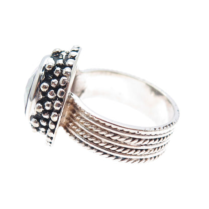 925 Sterling Silver Vintage Real Mystic Topaz Beaded Oxidized Ring Size 9.5