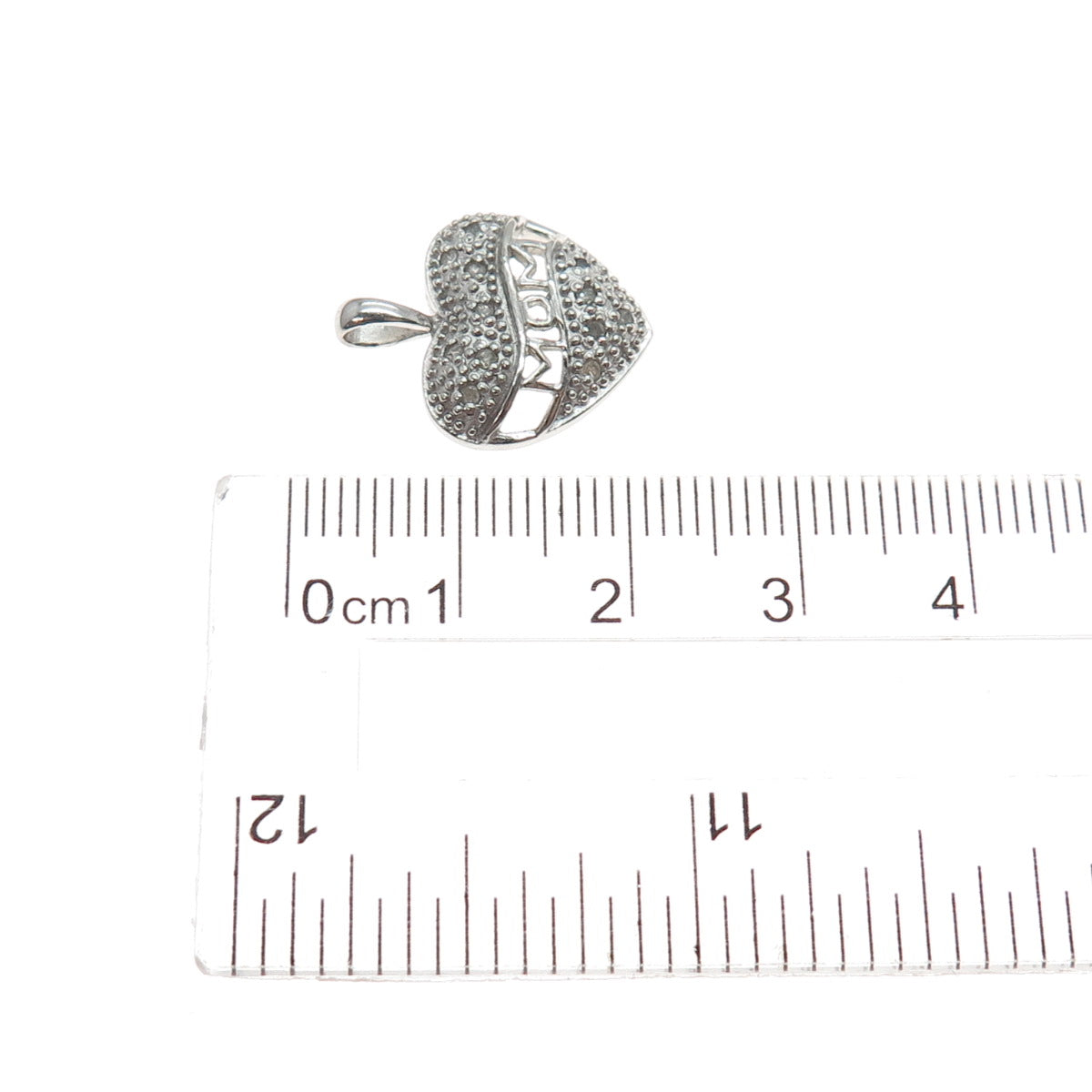 925 Sterling Silver Real Round-Cut Diamond Mom Heart Mini Charm Pendant