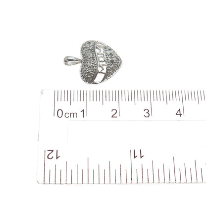 925 Sterling Silver Real Round-Cut Diamond Mom Heart Mini Charm Pendant
