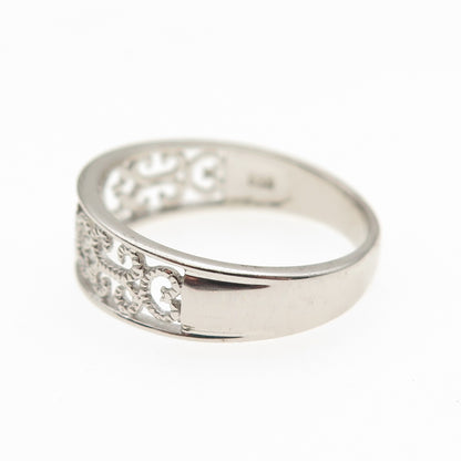 925 Sterling Silver Swirl Heart Ornate Ring Size 8