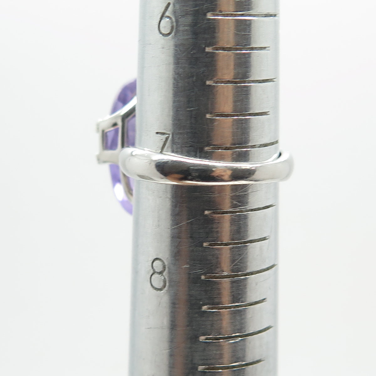 925 Sterling Silver Real Amethyst & White Topaz Wavy Ring Size 7.25