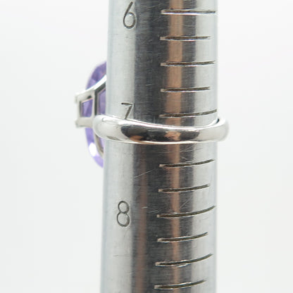 925 Sterling Silver Real Amethyst & White Topaz Wavy Ring Size 7.25