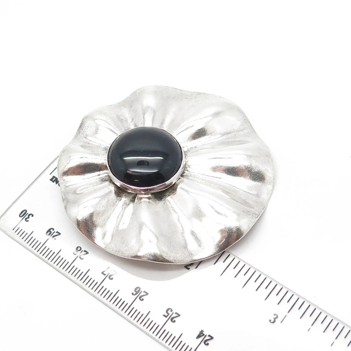 925 Sterling Silver Vintage Ingwa Inc. Real Black Onyx Gem Pin Brooch / Pendant