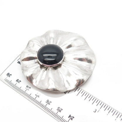 925 Sterling Silver Vintage Ingwa Inc. Real Black Onyx Gem Pin Brooch / Pendant