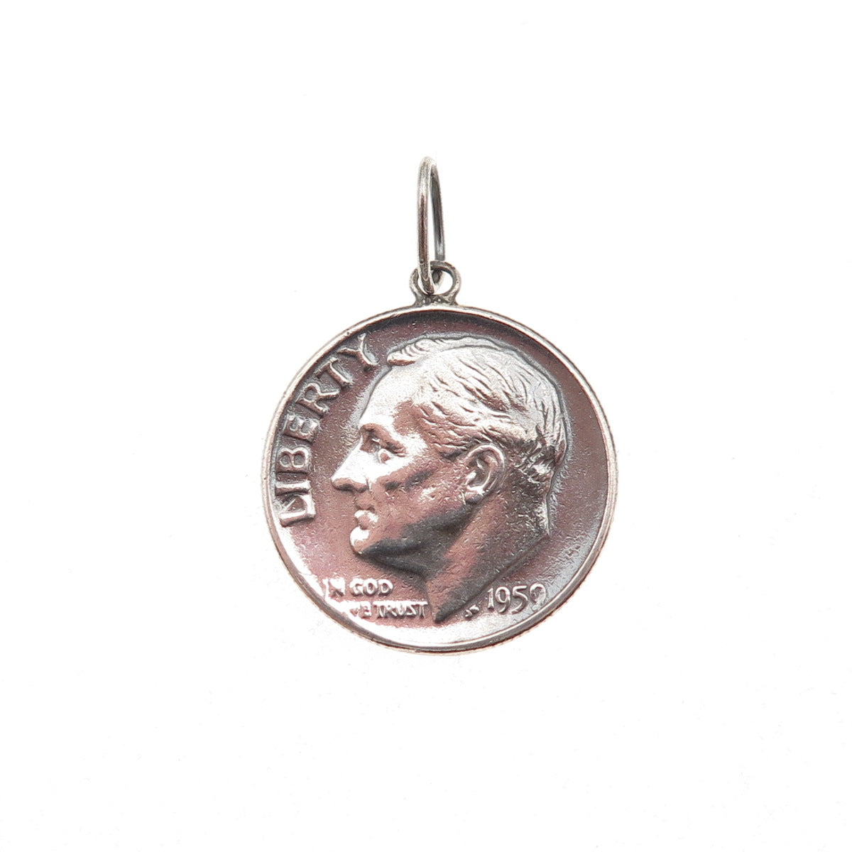900 Silver Vintage 1959 US Roosevelt One Dime Coin Charm Pendant