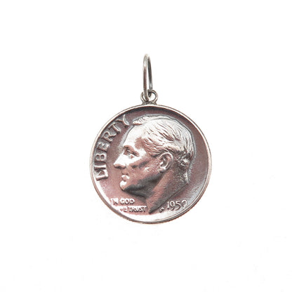 900 Silver Vintage 1959 US Roosevelt One Dime Coin Charm Pendant