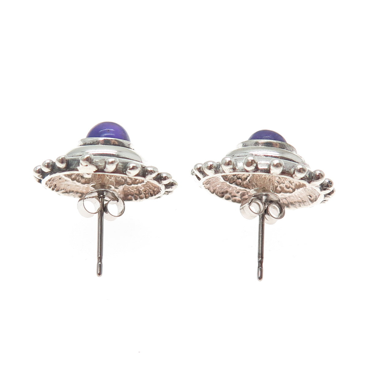 MORNING SUN 925 Sterling Silver Vintage Real Amethyst Modernist Stud Earrings