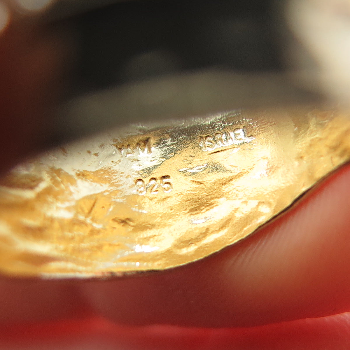 YUVAL & MICHAL Sterling Gold Plated Vintage Israel C Z Hummered Ring Size 7.25