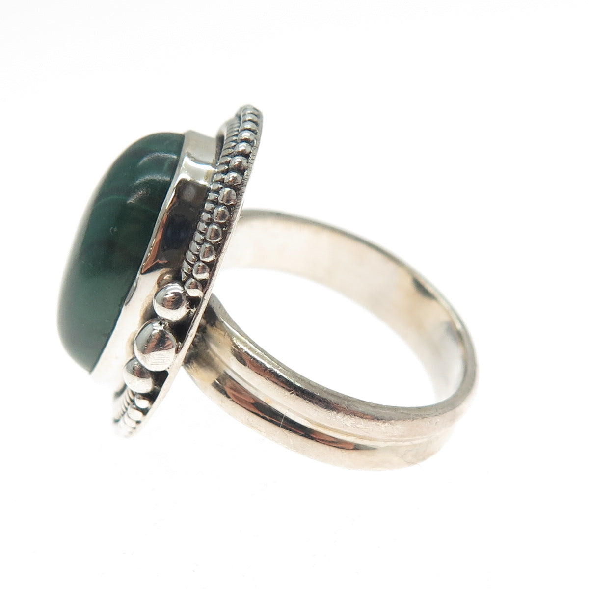 925 Sterling Silver Vintage Southwestern Real Cabochon Malachite Ring Size 6