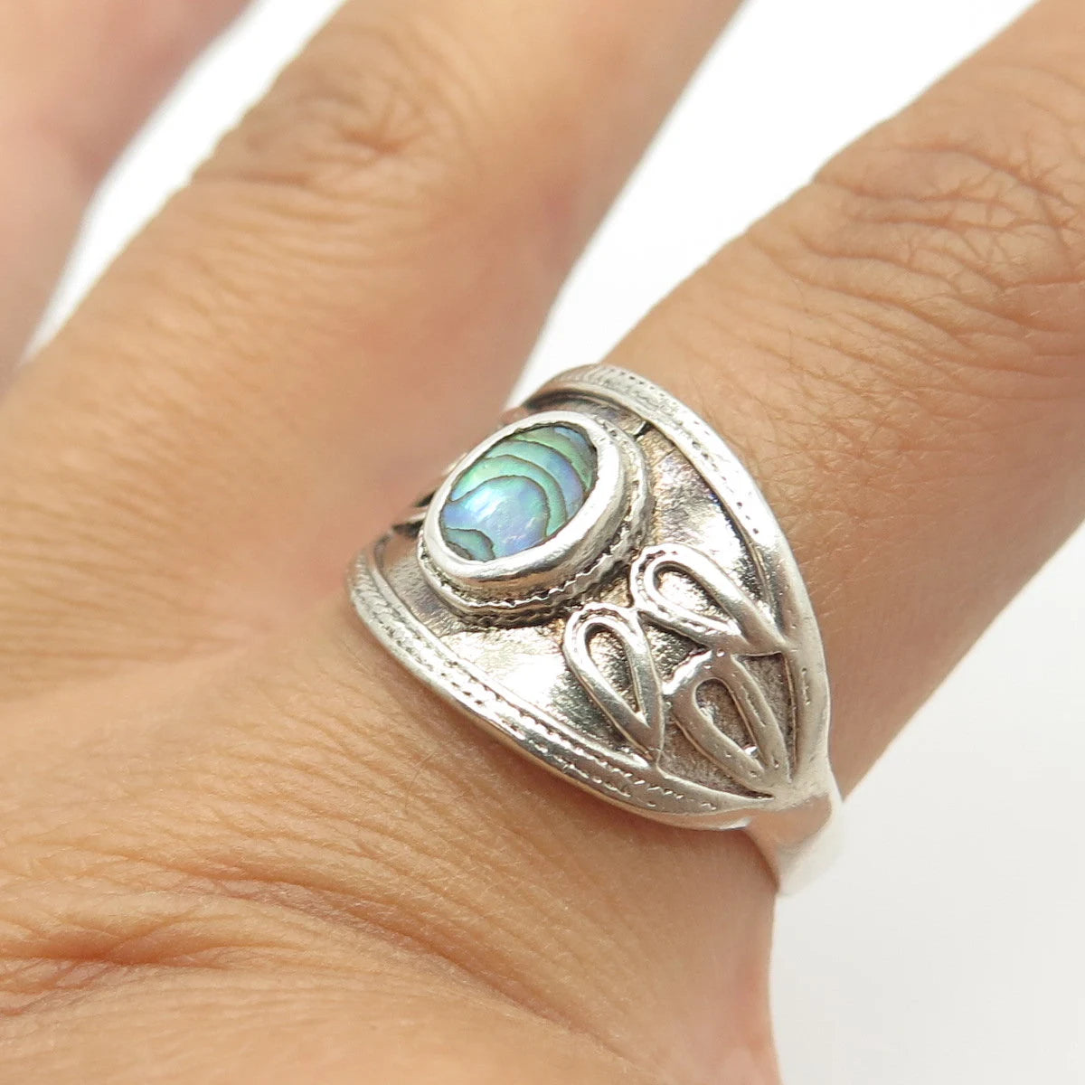 925 Sterling Silver Vintage Real Abalone Shell Ring Size 9.25