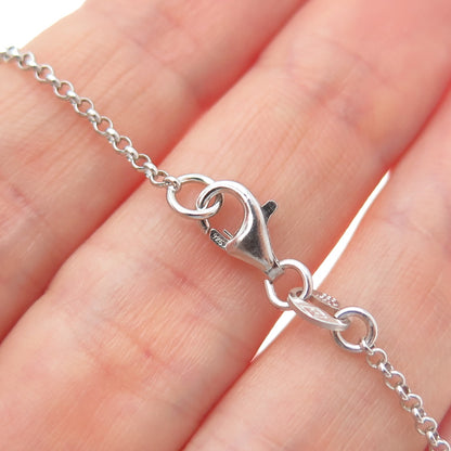 925 Sterling Silver Vintage Diamond-Cut Flower Pendant Rolo Chain Necklace 16"