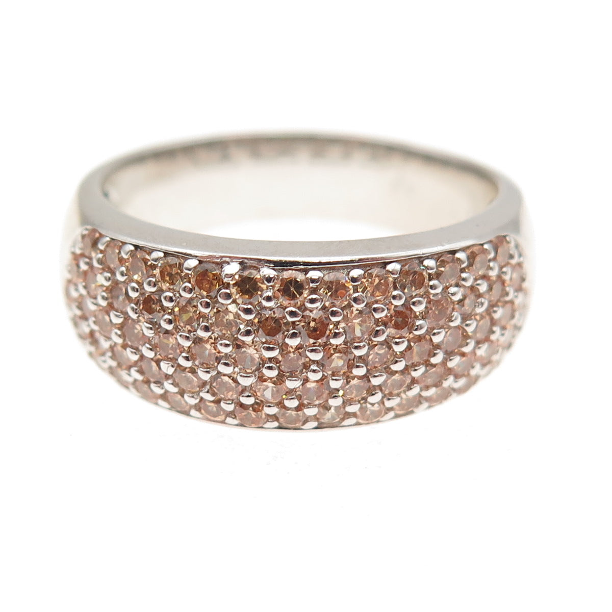 925 Sterling Silver Round-Cut Champagne C Z Sparkle Ring Size 9.5
